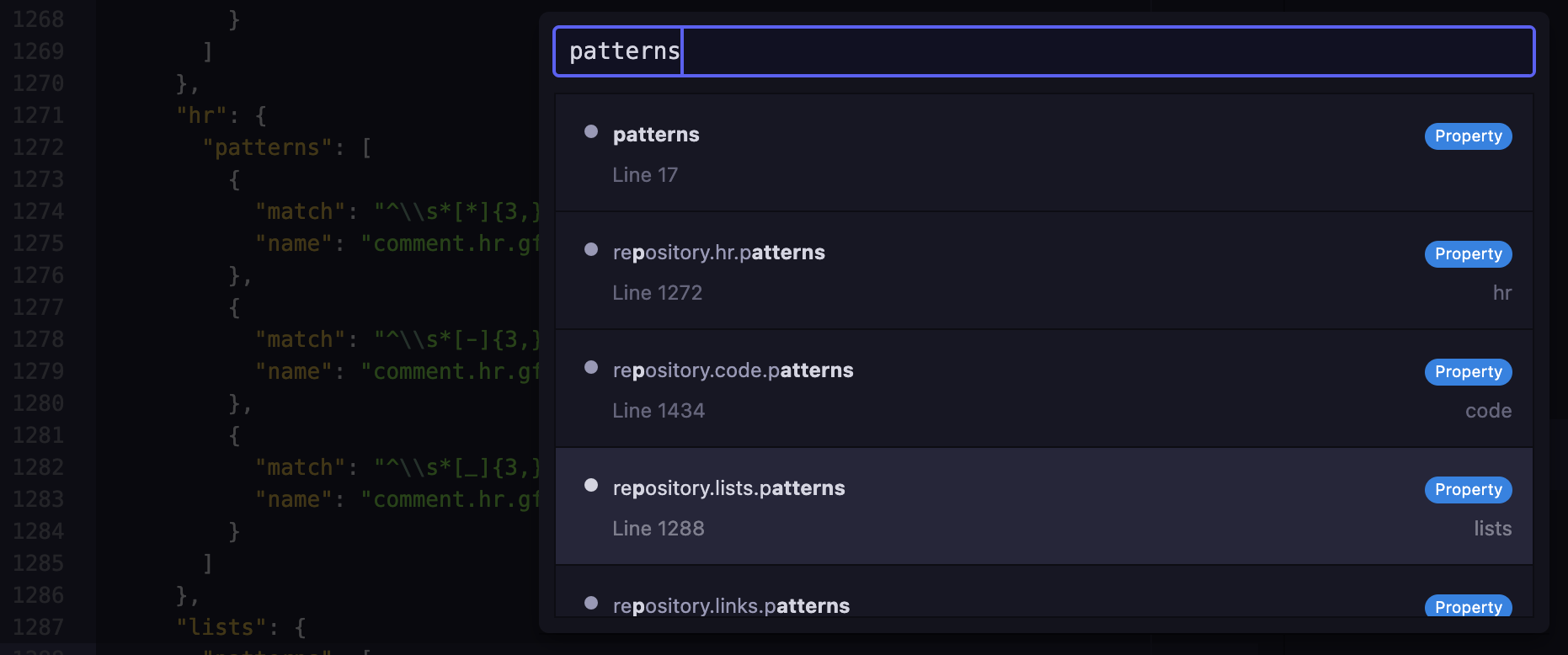 symbols-view JSON example