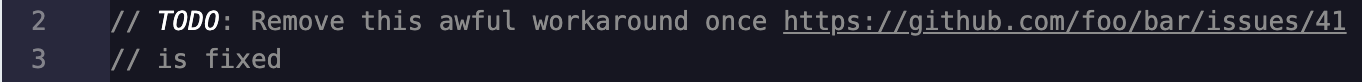 illustration of highlighting of TODOs and URLs in a line comment